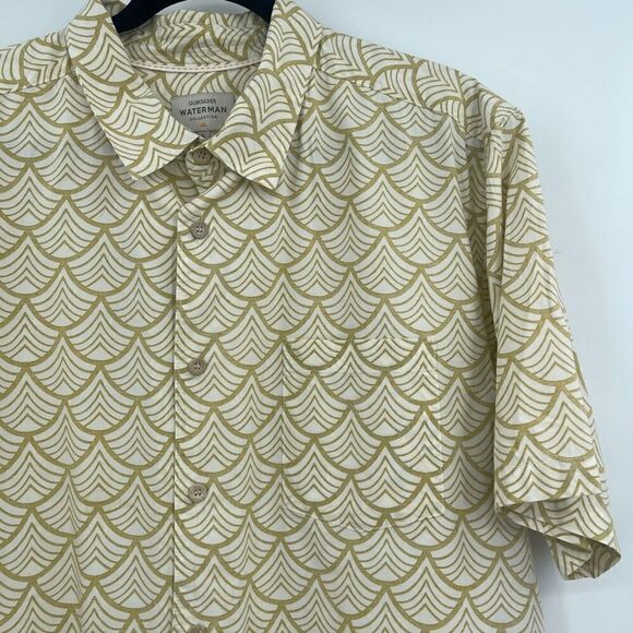 Quiksilver Men's Yellow Abstract Print Short-Sleeve Button-Down Shirt Size L - Picture 2 of 6